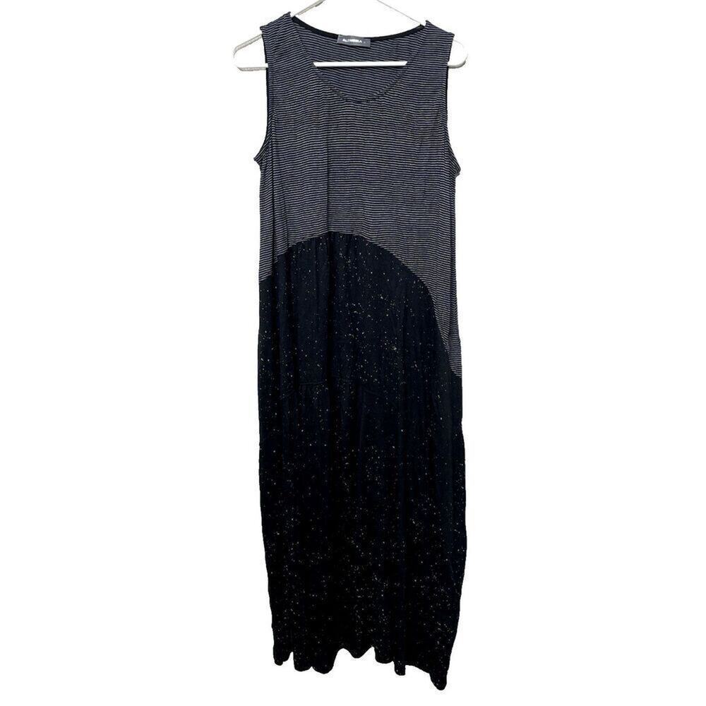 Alembika Tank Dress Black Stripe Dot Stretch Knit Lagenlook Size 3 10-12 M